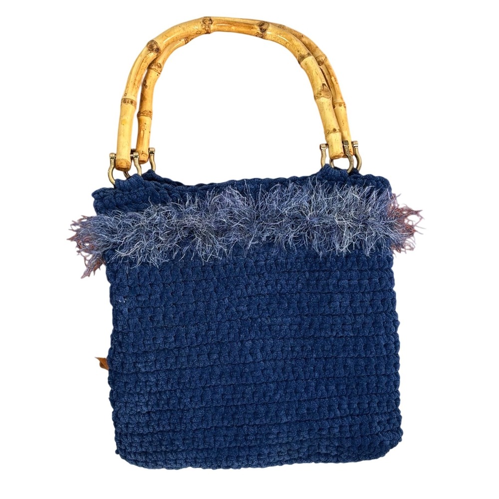 Chic Crochet Boho Bamboo Handle Shoulder Bag